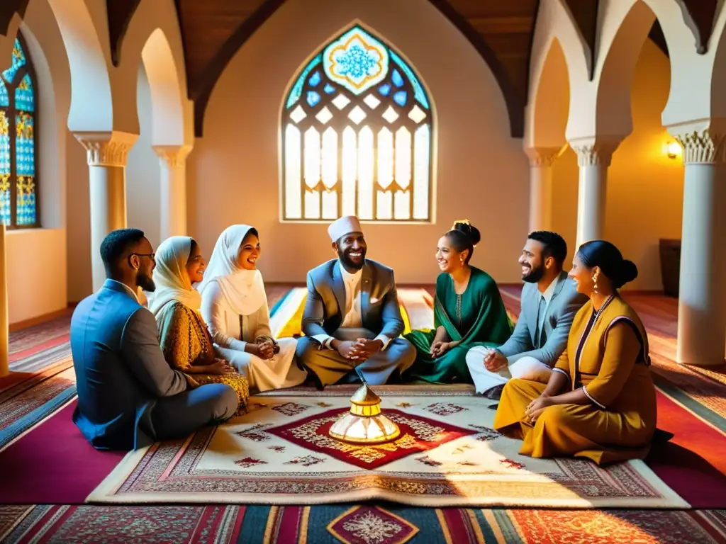 Un grupo diverso de personas disfruta juntas la ruptura del ayuno durante el Ramadán