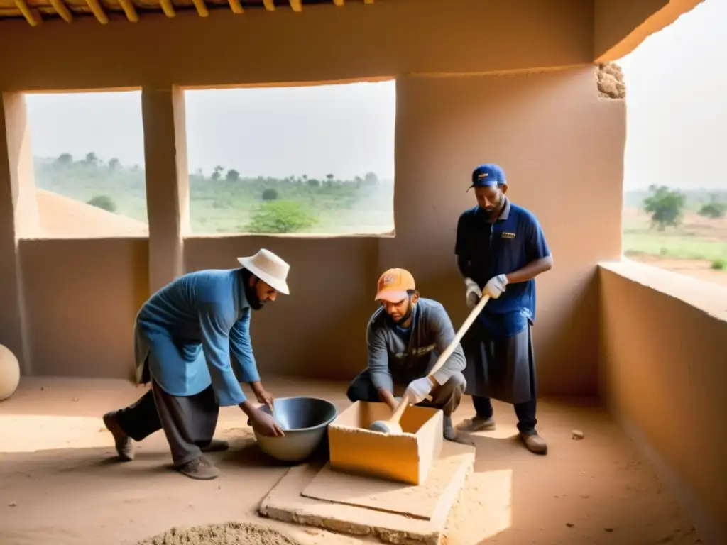 Un grupo diverso de voluntarios construye una mezquita en una aldea rural