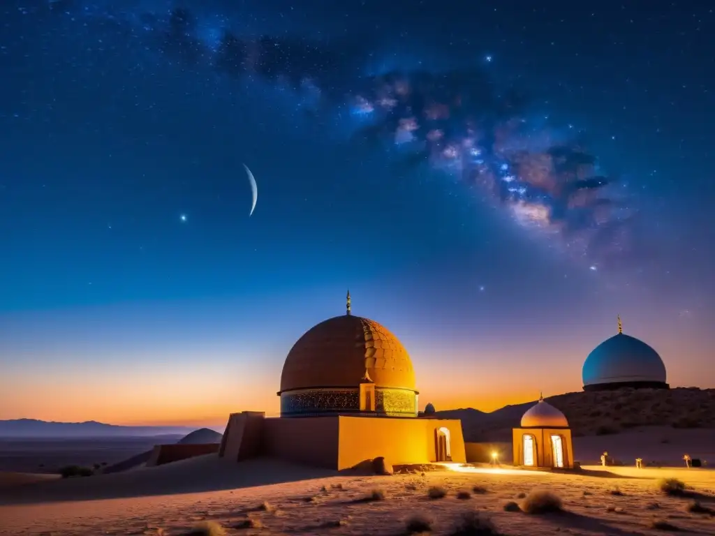 Un grupo de estudiosos islámicos observa el cielo estrellado desde un observatorio antiguo en el desierto