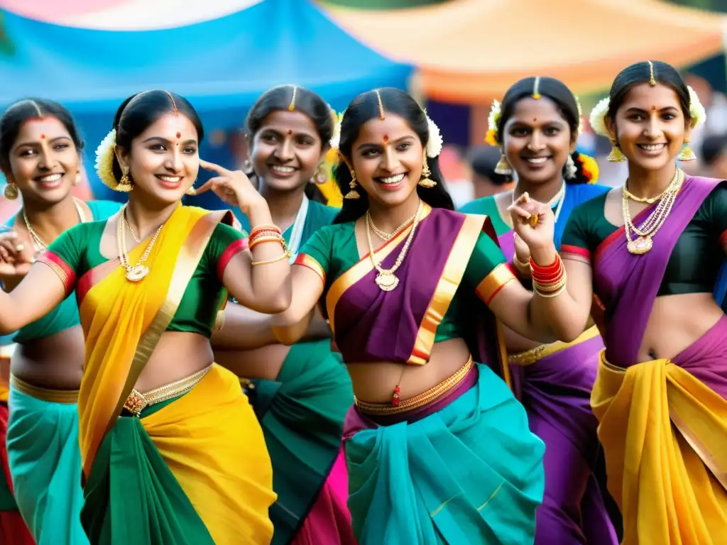 Un grupo de mujeres bearys danza con orgullo en un festival cultural en Karnataka, India, luciendo coloridos atuendos y joyas