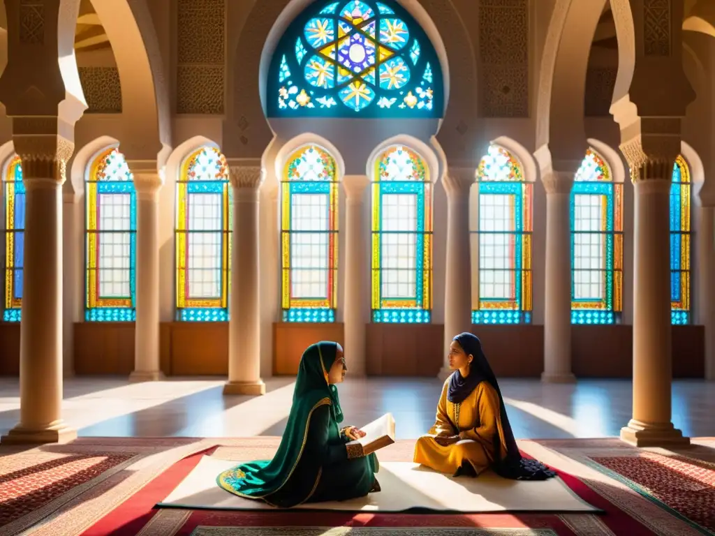 Grupo de mujeres estudiosas en una mezquita, resaltando el rol de las mujeres en la cultura islámica