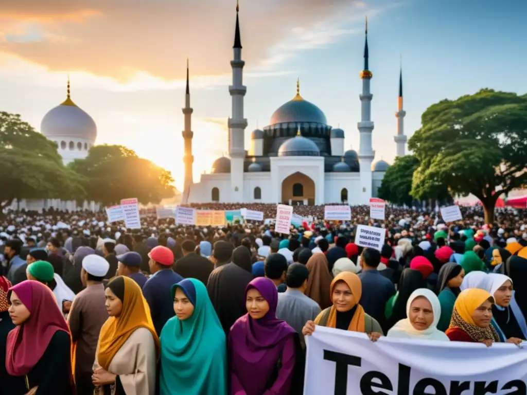 Grupo de musulmanes filipinos en protesta pacífica por la difusión del Islam en Filipinas, con coloridos atuendos tradicionales