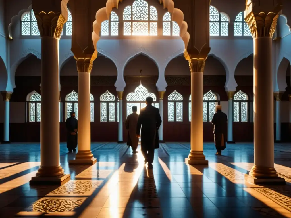 Un grupo de personas se reúnen en una mezquita, rezando con devoción