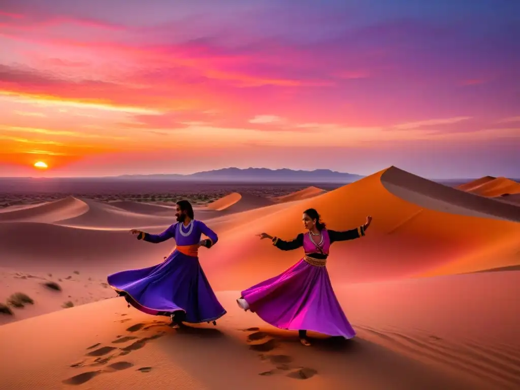 Grupo Sufí toca música tradicional en el desierto al atardecer, creando un ambiente hipnótico y encantador