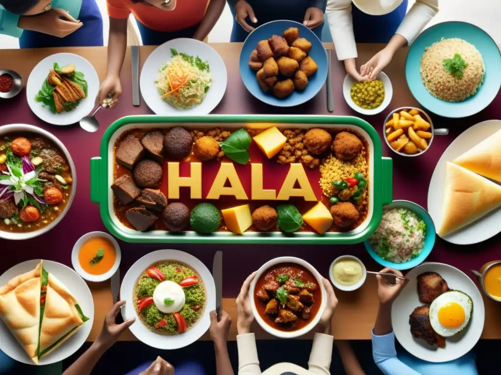 Grupo variado disfruta de comida halal en ambiente cálido y acogedor