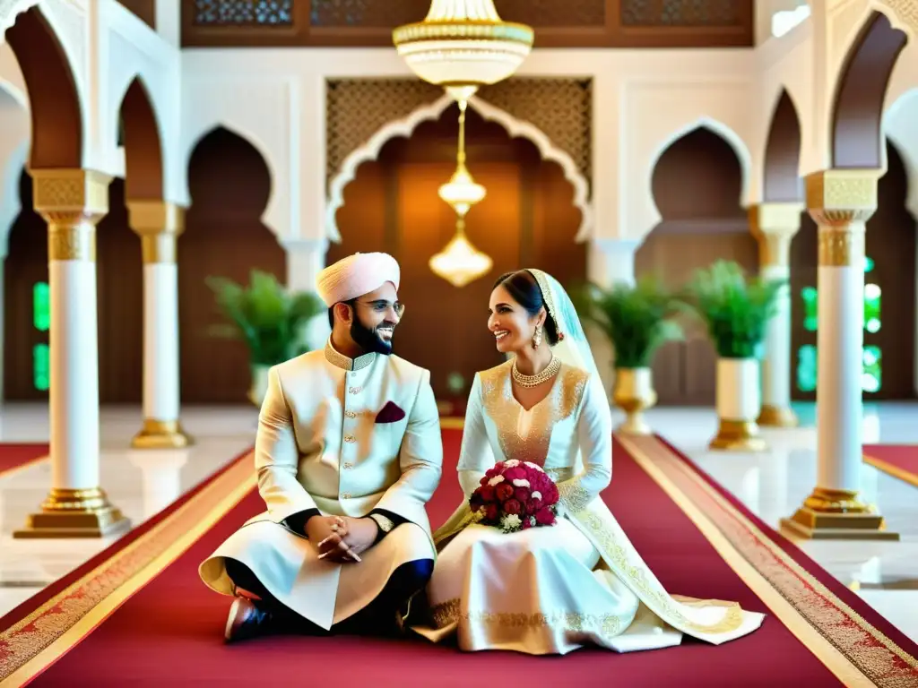 Una hermosa ceremonia nupcial islámica llena de color, alegría y tradición en una mezquita decorada