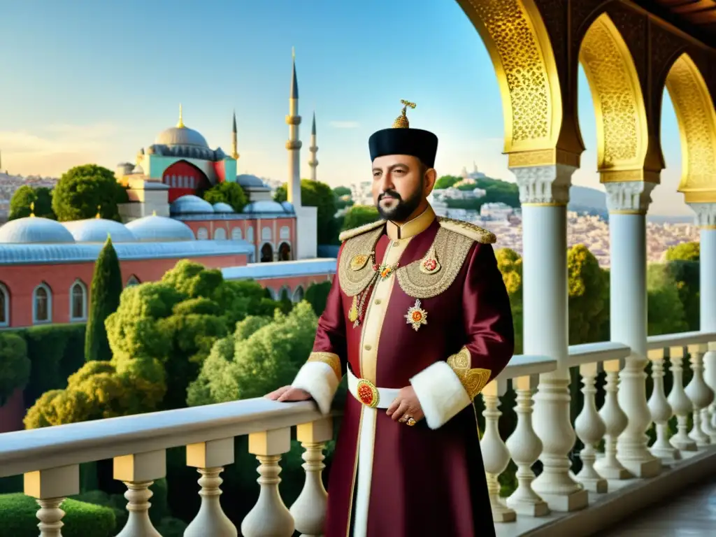 El sultán Mehmed II explora la historia islámica, las dinastías y las conquistas desde el balcón del Palacio de Topkapi, en la magnífica ciudad de Estambul