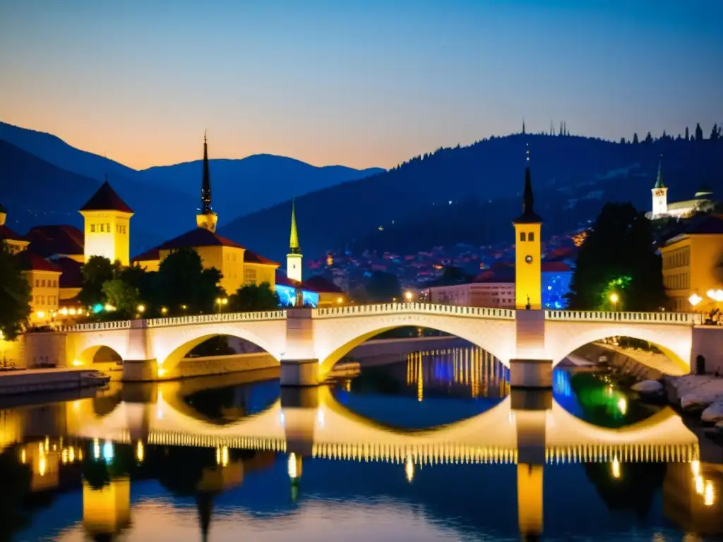 'El icónico Puente Latino en Sarajevo iluminado por la noche