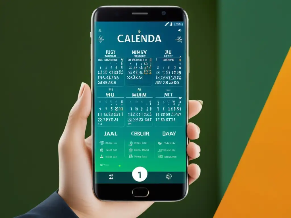 Imagen de alta resolución de una aplicación de calendario islámico para celebraciones importantes en un smartphone moderno