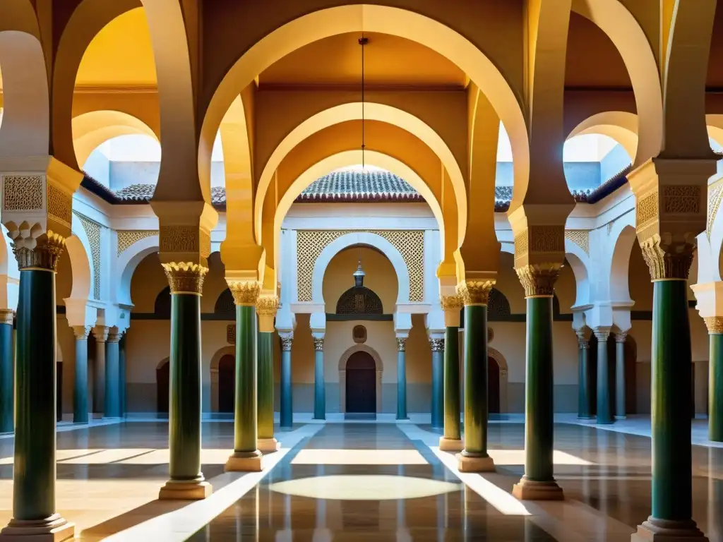 Imagen del apogeo cultural de Córdoba: la mezquita con sus arcos, columnas y juego de luces y sombras, deslumbrante y majestuosa