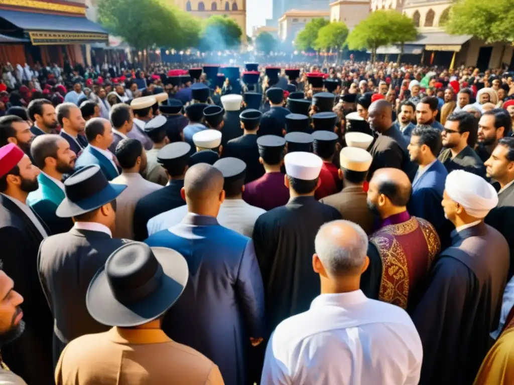 Imagen de alta resolución de celebración de Ashura en la historia islámica, con diversidad cultural y solemnidad