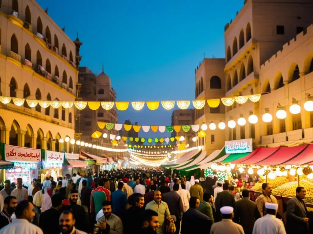 Imagen de una bulliciosa calle en El Cairo, Egipto, durante las celebraciones del Mawlid alNabi