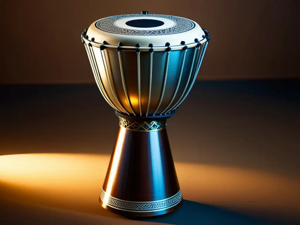 Una imagen detallada de una darbuka, un instrumento de percusión islámico