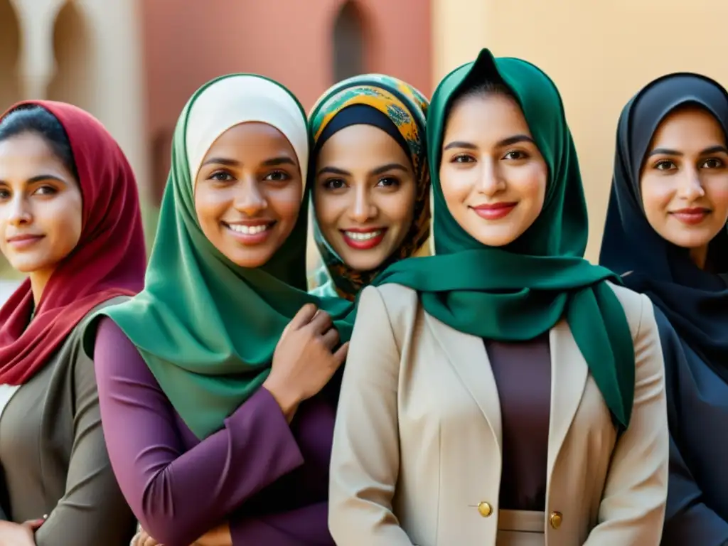 Imagen de empoderamiento de mujeres musulmanas en Occidente, mostrando diversidad, fortaleza y contribuciones a la sociedad