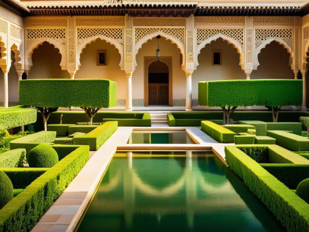 Una imagen fotorealista de la majestuosa Alhambra en Granada, España, con detalles islámicos y jardines exuberantes