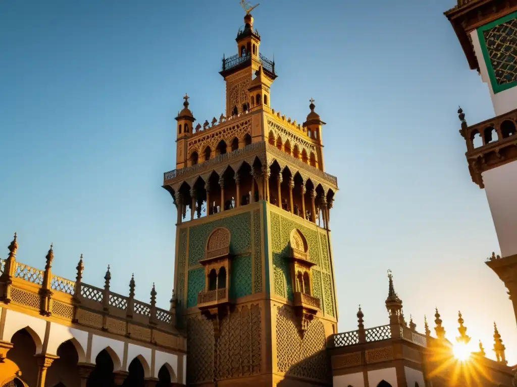 Imagen fotorrealista de La Giralda de Sevilla, destacando sus detalles arquitectónicos y la influencia islámica