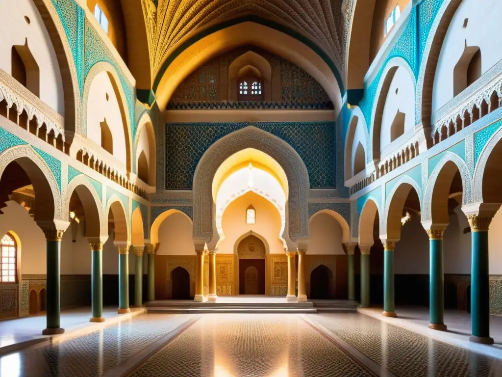 Imagen fotorrealista de la Mezquita de Corazón en Chechenia, con detalles arquitectónicos y patrones ornamentales, realzados por la luz solar