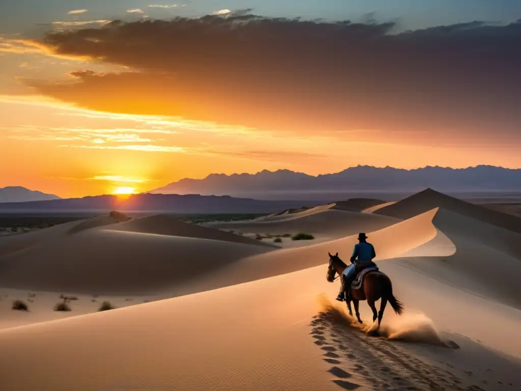 Atardecer dorado en el desierto: poesía visual Imagen impactante del desierto al atardecer, con el sol dorado iluminando las dunas