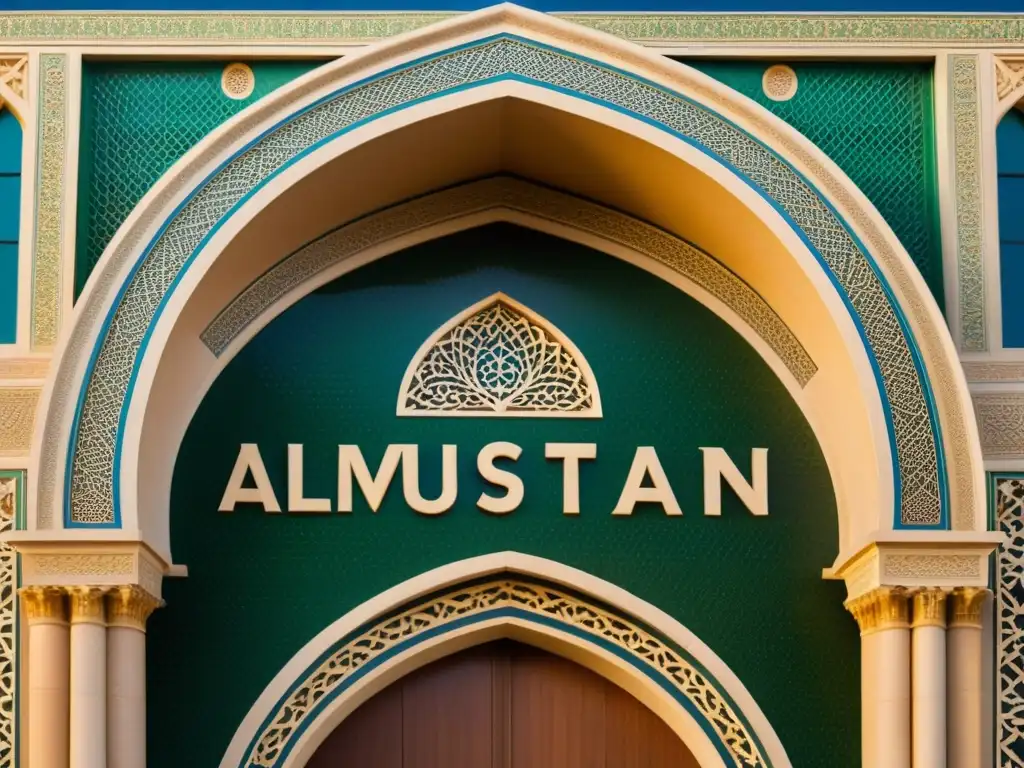 Imagen impactante del emblemático Colegio Al-Mustansiriya en Bagdad, con su arquitectura islámica detallada y colores vibrantes