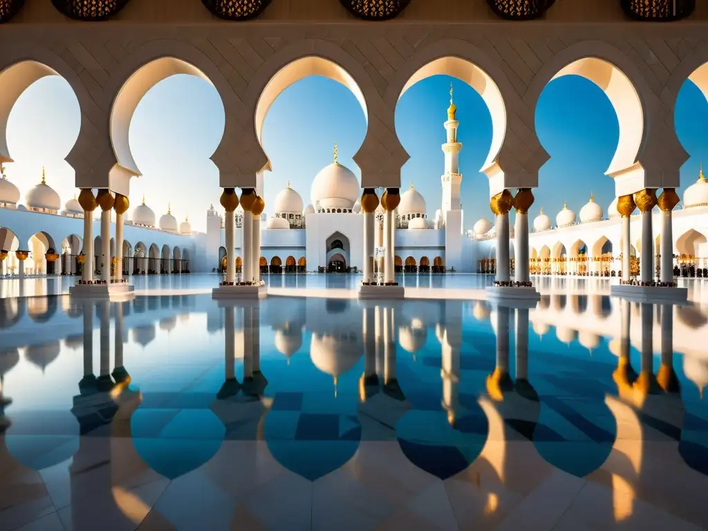 Imagen impactante de la Gran Mezquita Sheikh Zayed en Abu Dhabi, reflejando la influencia de la arquitectura islámica en la cultura no islámica