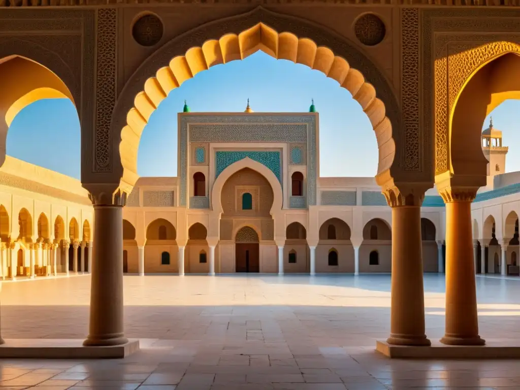 Imagen impactante de la Gran Mezquita de Kairouan, destacando su arquitectura y el Califato como centro de diálogo interreligioso