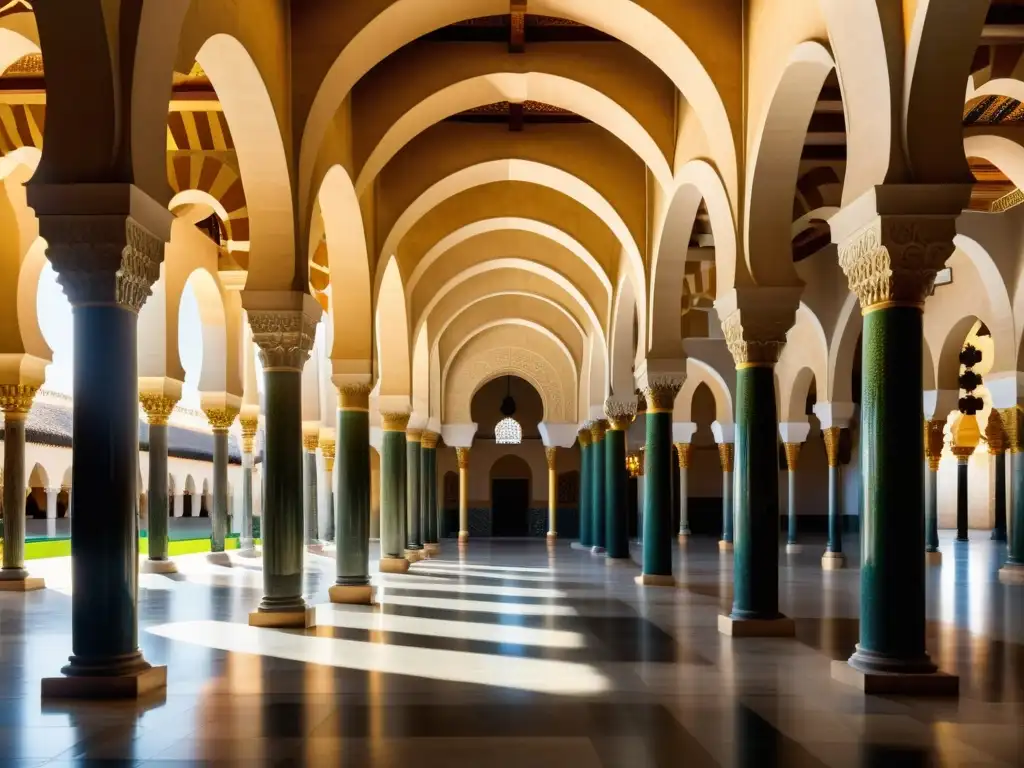 Imagen impactante de la histórica Gran Mezquita de Córdoba, con sus arcos intrincados y columnas ornamentadas