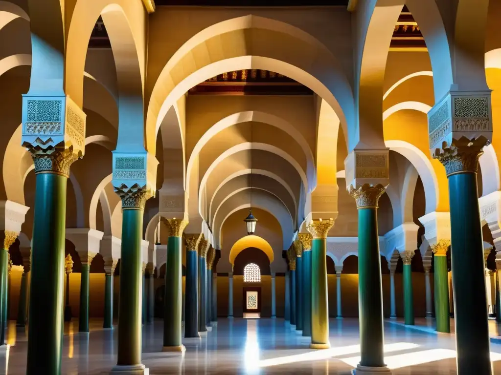 Imagen impactante de la Mezquita de Córdoba, con sus arcos, juego de luces y sombras, y el mihrab