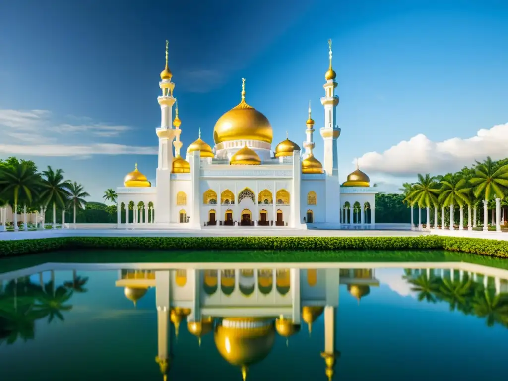 Imagen impactante de la mezquita Sultan Omar Ali Saifuddien en Brunei, reflejando su esplendor y la historia del islam en Brunei