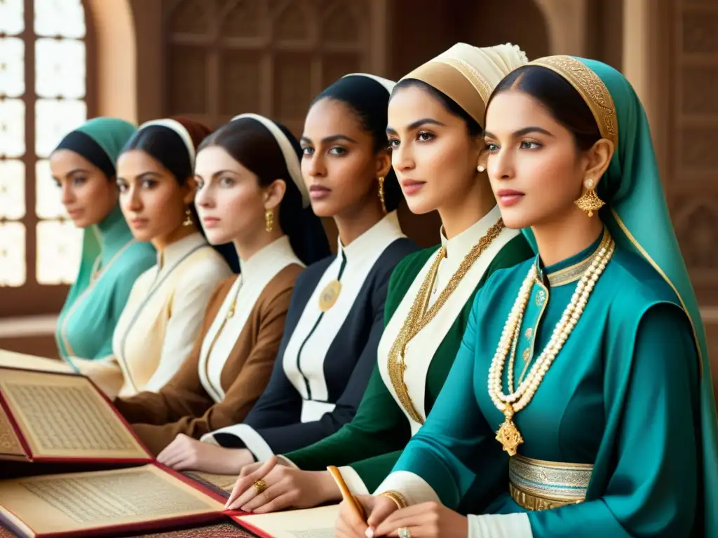 Mujeres empoderadas en la historia islámica Imagen impactante de mujeres de diferentes periodos históricos en el Islam, destacando sus contribuciones históricas en actividades diversas