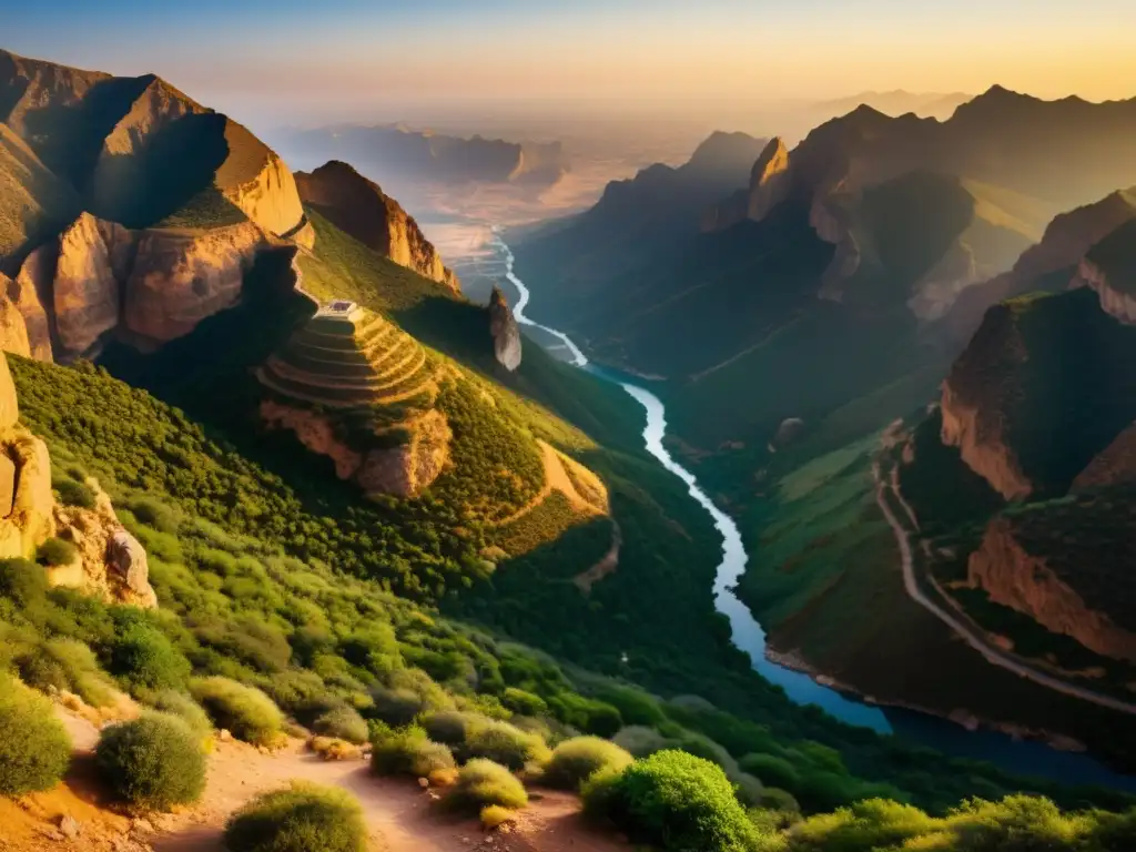 Imagen impactante de la Ruta de Hira al amanecer, con la suave luz dorada del sol iluminando el paisaje