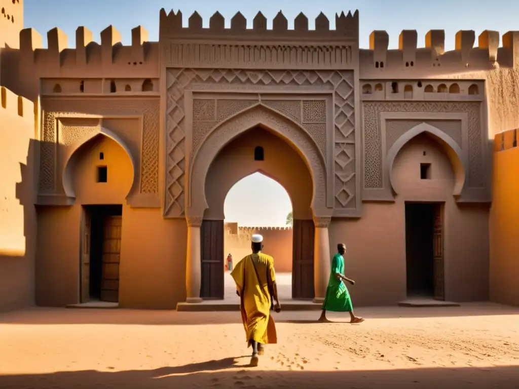 Una imagen impresionante de la Gran Mezquita de Djenné en Mali, destacando su arquitectura de adobe y minaretes