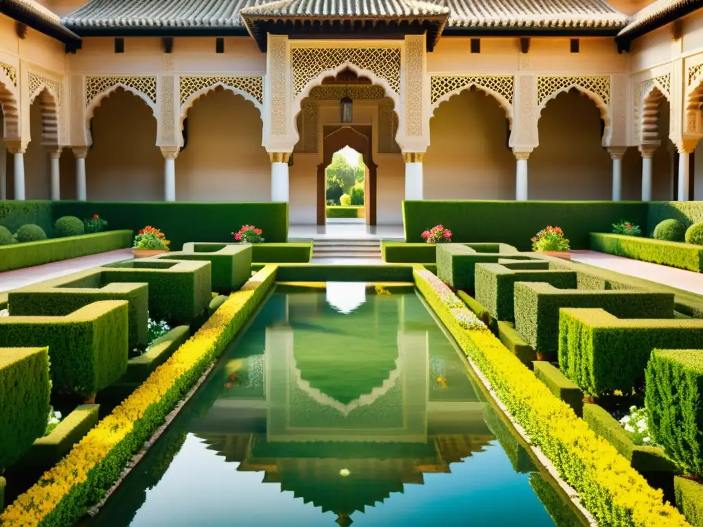 Imagen impresionante de la Alhambra en Granada, con sus jardines islámicos influenciando el diseño paisajístico moderno