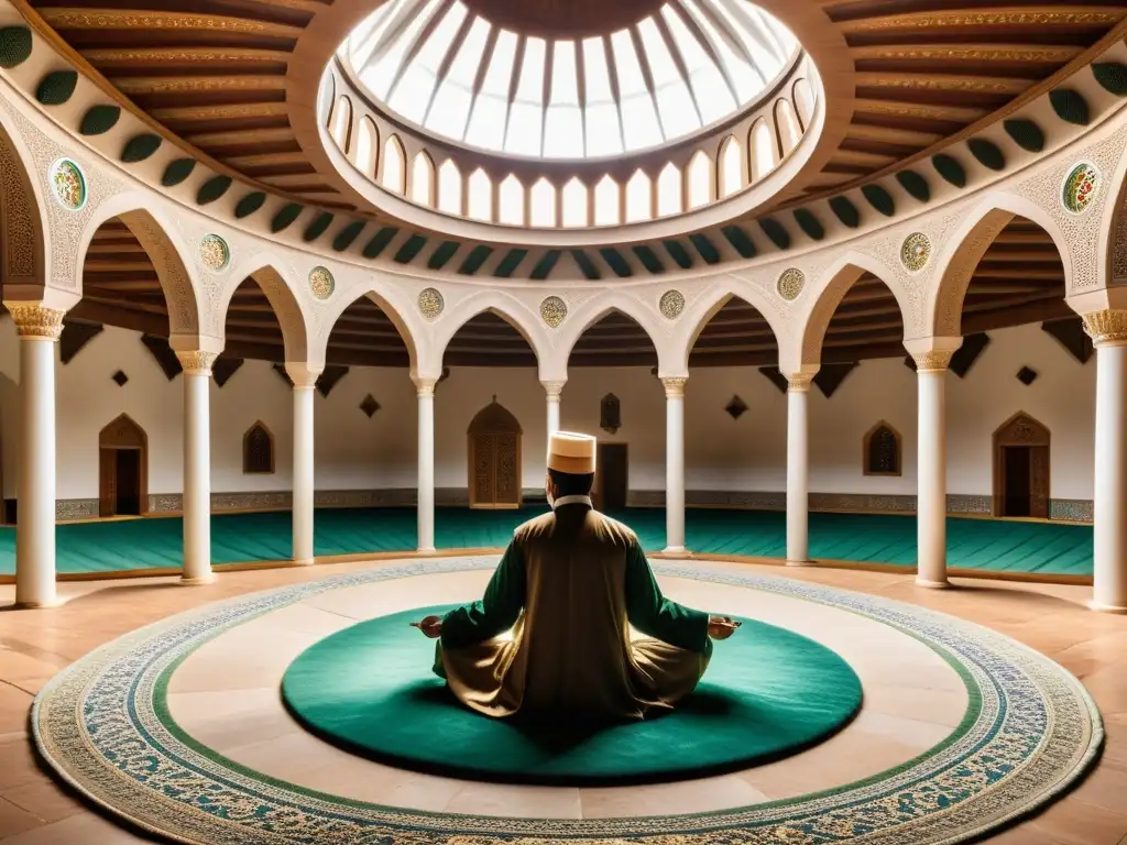 Imagen impresionante del Museo Mevlana en Konya, Turquía, muestra la serenidad del patio y la belleza de los retiros espirituales Sufíes en Konya