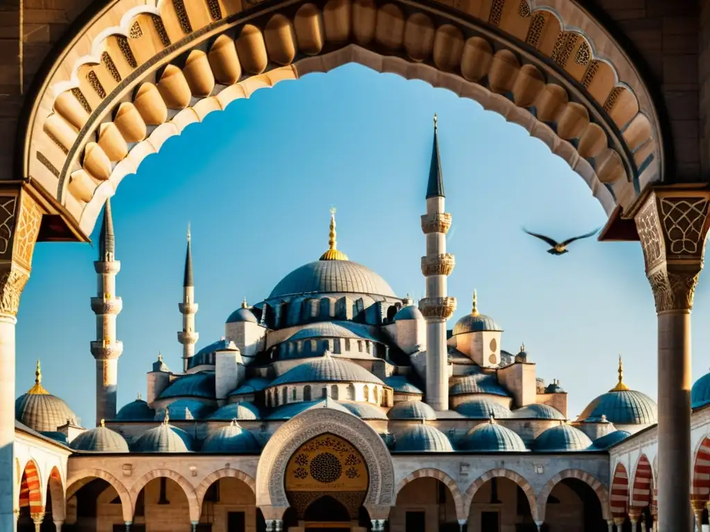 Imagen de la majestuosa Mezquita Süleymaniye en Estambul, destacando la arquitectura del Imperio Otomano en un día soleado y despejado