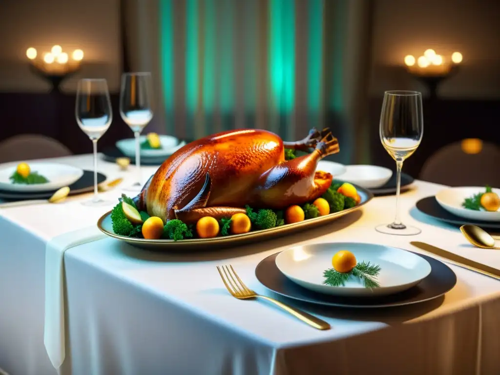 Imagen de mesa de banquete elegantemente organizada con catering halal en línea, ideal para organizar eventos con catering Halal