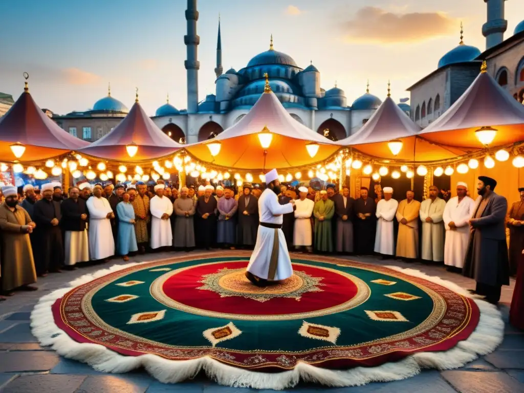 Imagen realista de un festival Sufi durante la celebración Urs en un bullicioso mercado de Estambul