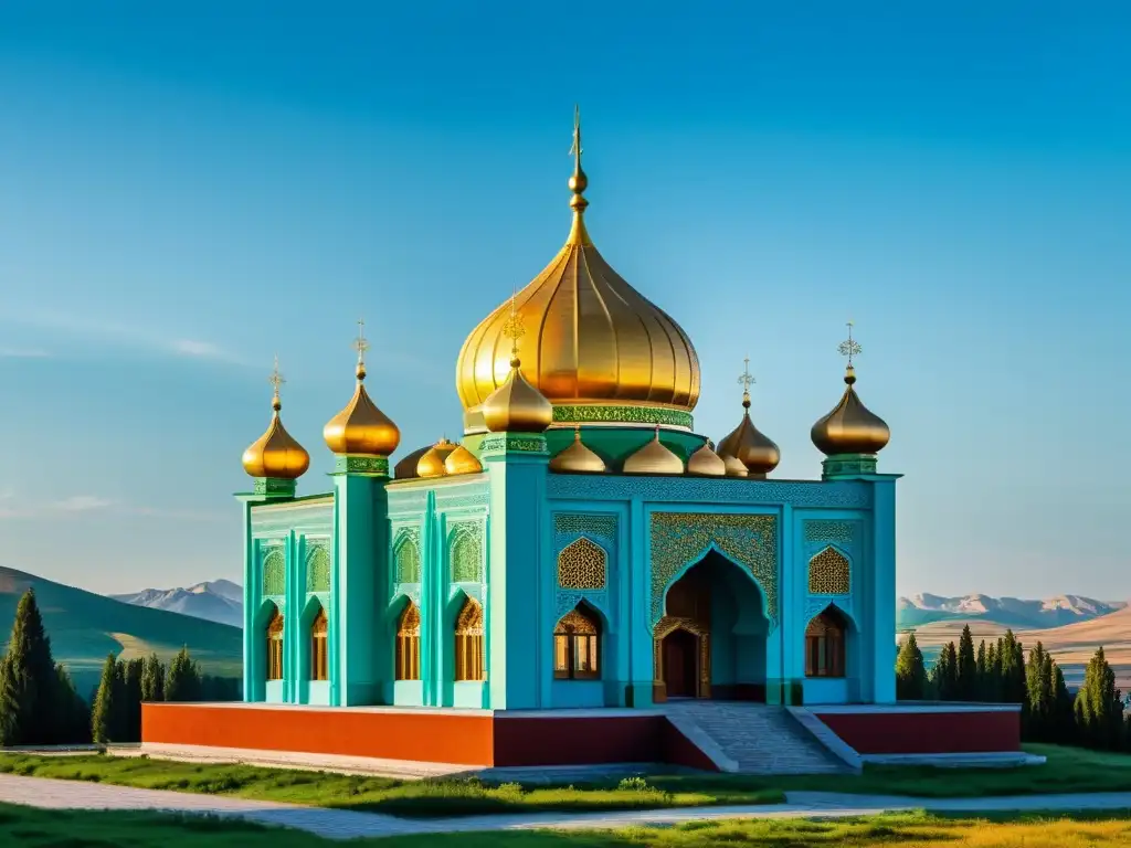 Una imagen realista de una mezquita tártara en Rusia, con detalles arquitectónicos intrincados y colores vibrantes