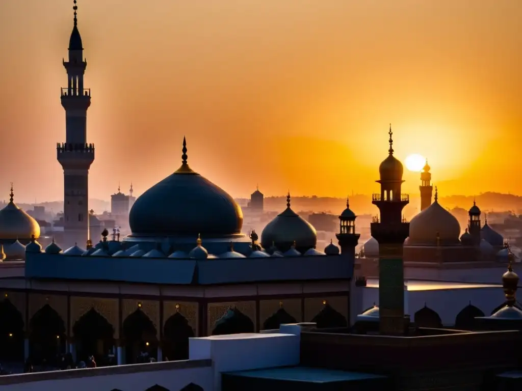 Atardecer en la ciudad: llamado a la oración en la mezquita La impactante mezcla del Adhan y vida cotidiana en una bulliciosa calle de la ciudad al atardecer