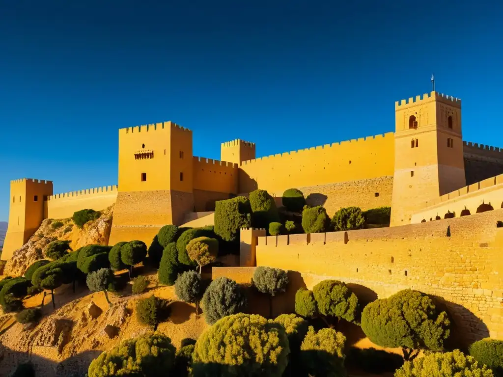 Imponente Alcazaba de Almería bañada por el sol, destacando la arquitectura defensiva