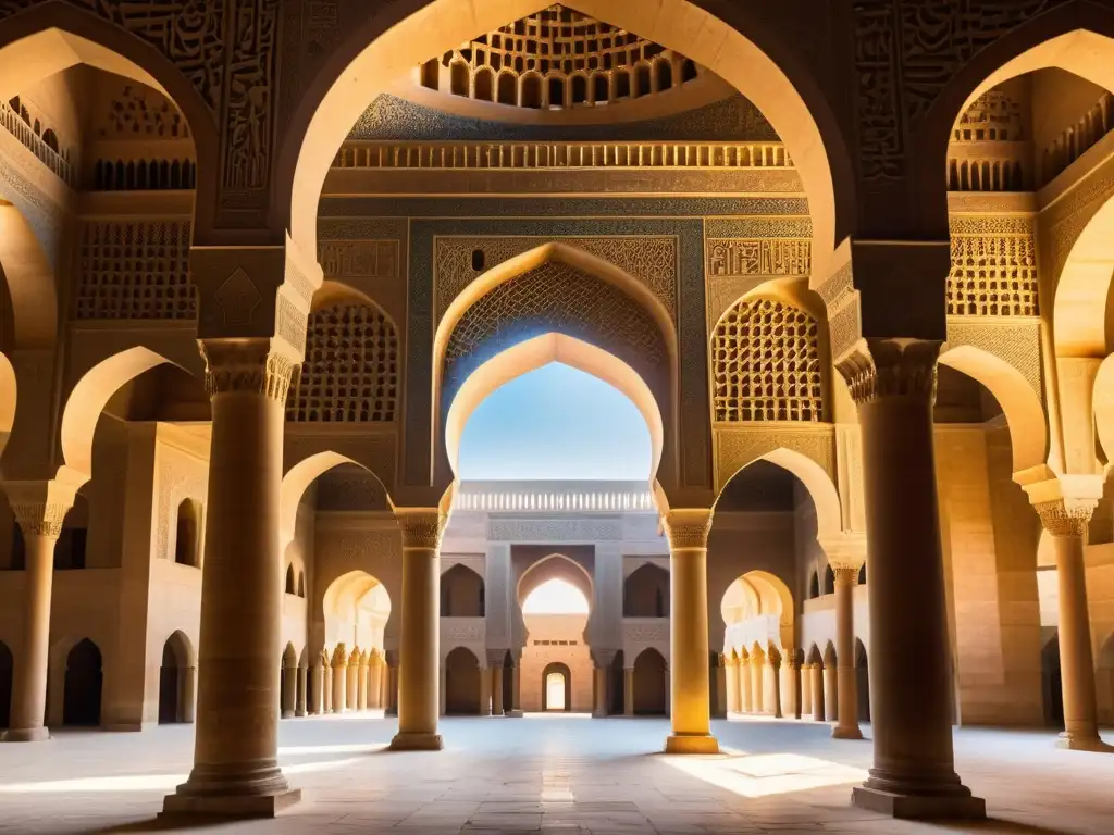 Imponente interior de la Mezquita de Ibn Tulun en Cairo, inmersión en el esplendor del Cairo islámico