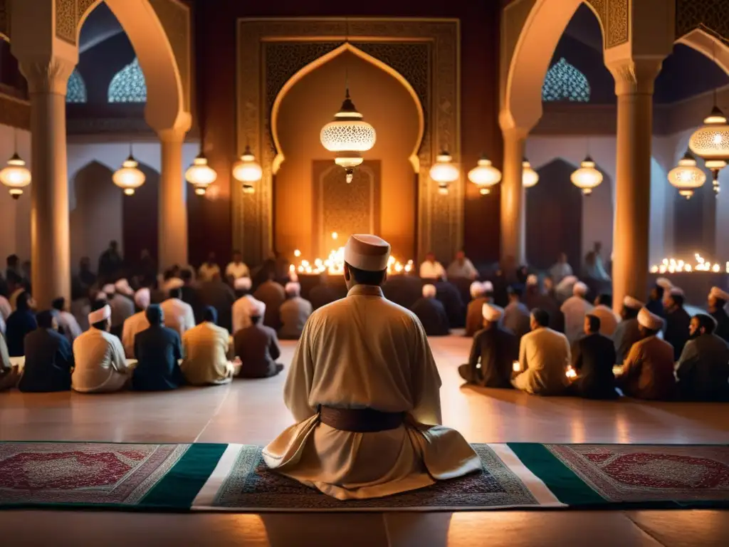 Imponente reunión Sufi en una mezquita iluminada por velas