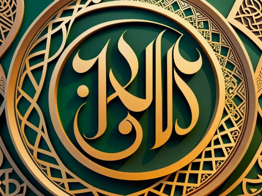 Una impresionante caligrafía islámica poesía arte con elegantes detalles y colores vibrantes sobre un fondo de patrones geométricos tradicionales