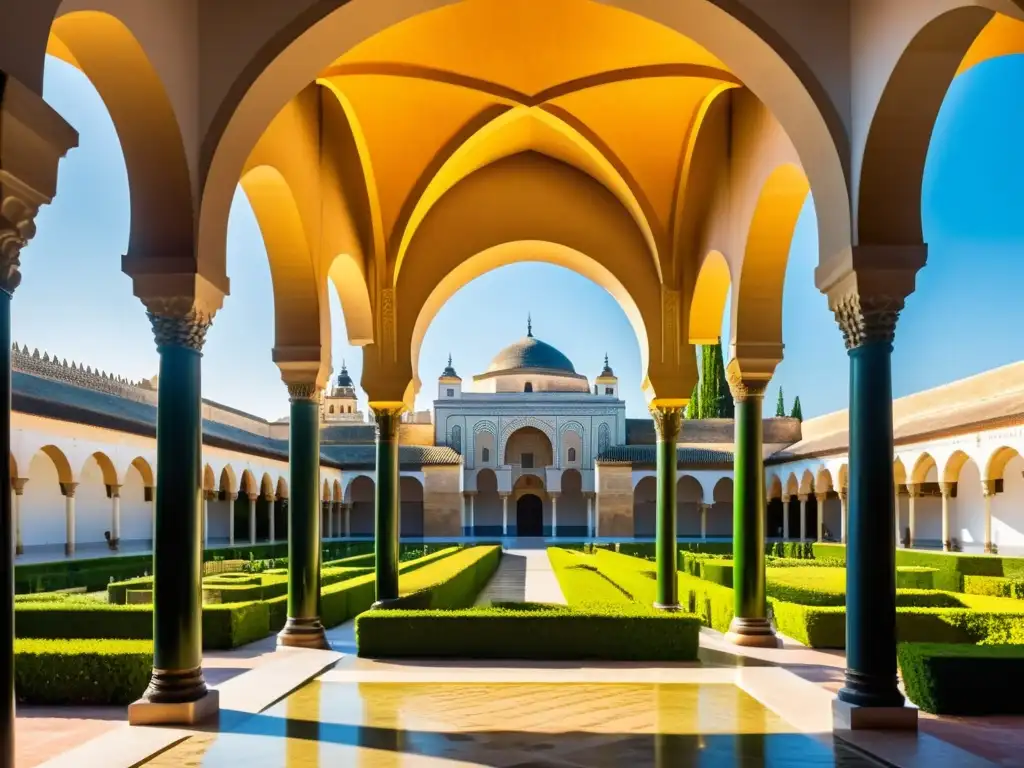 Una impresionante representación fotorealista de la Gran Mezquita de Córdoba, bañada por el cálido resplandor del sol andaluz