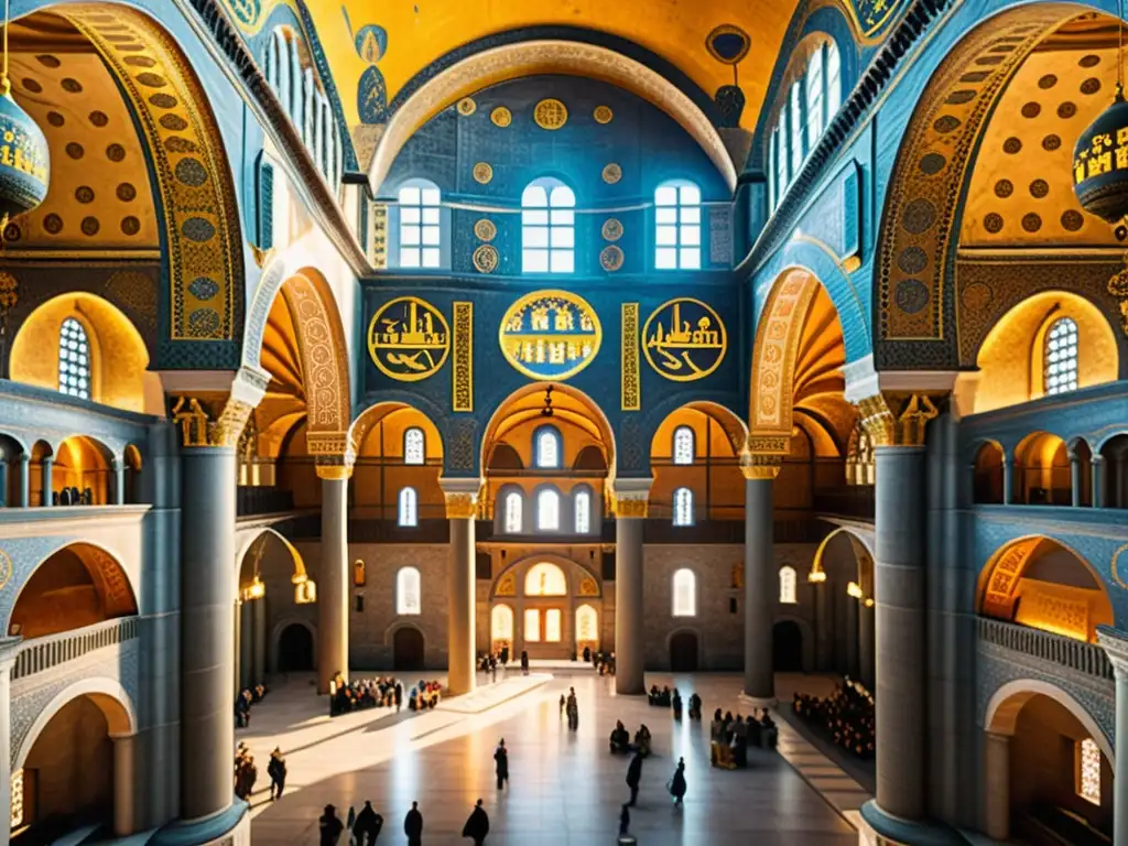 Una impresionante imagen detallada de la Hagia Sophia en Constantinopla, con una rica arquitectura bizantina y detalles ornamentados