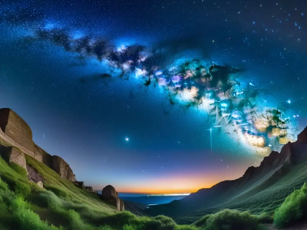 Una impresionante imagen fotorealista del cielo nocturno, repleto de estrellas y galaxias distantes, capturando la belleza de las teorías astronómicas en poesía islámica