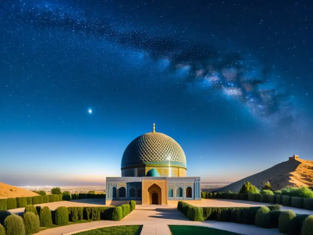 Una impresionante imagen fotorrealista del Observatorio Ulug Beg en Samarcanda, Uzbekistán, bajo un cielo estrellado