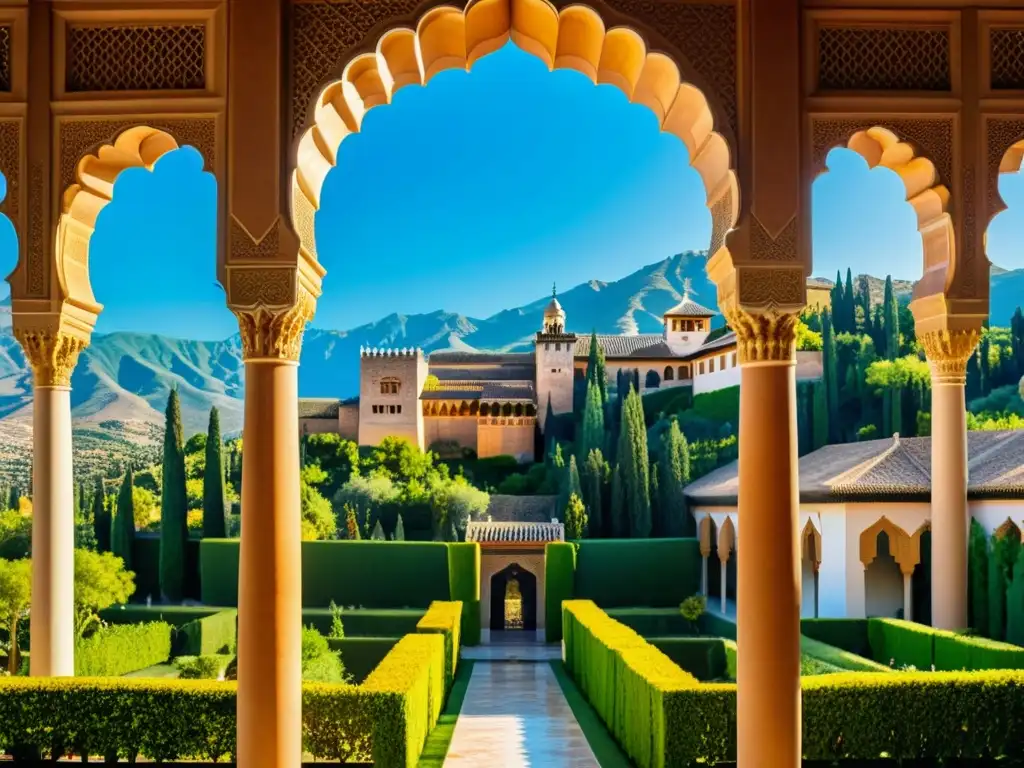 Impresionante imagen panorámica de la Alhambra en Granada, España, fusionando influencias islámicas y españolas