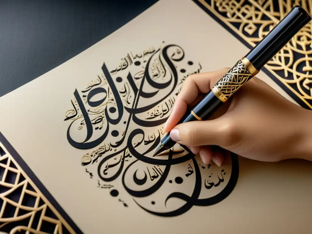 Un impresionante retrato de la caligrafía islámica poesía arte con hermosos patrones y escritura árabe meticulosa