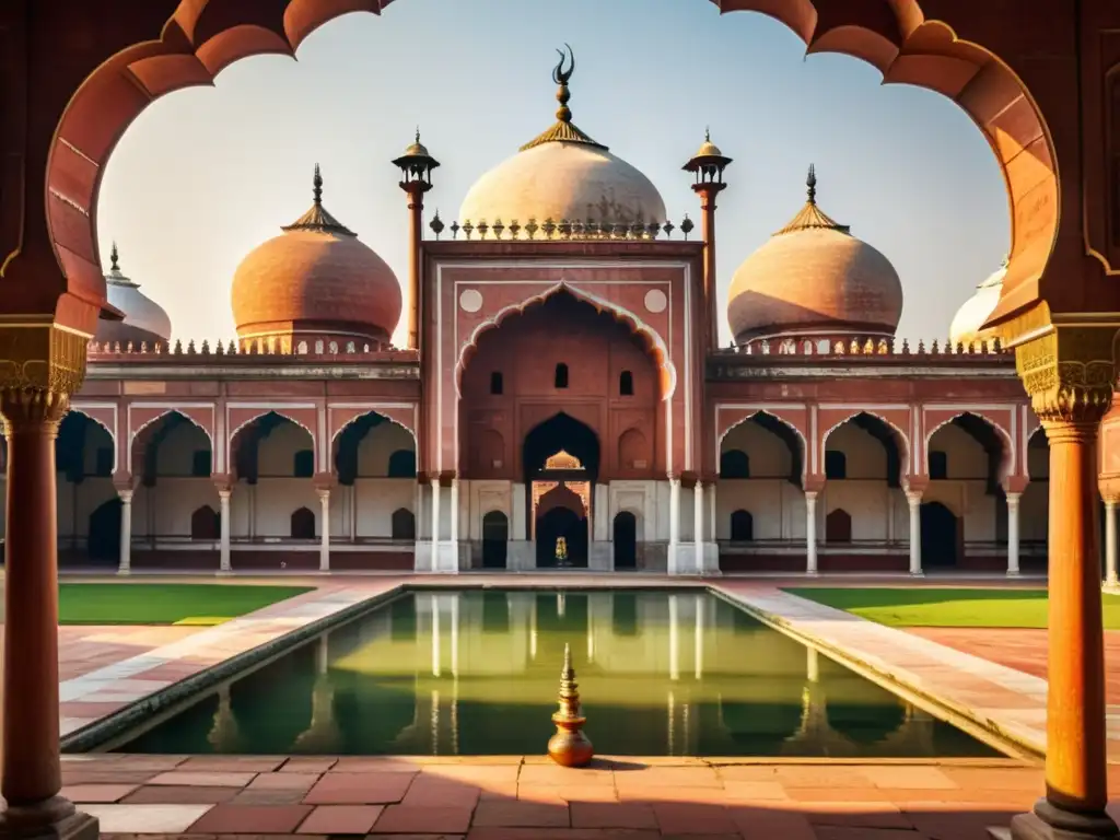 Increíble influencia islámica en la arquitectura de la icónica Mezquita Jama Masjid en Delhi, India, bañada por la luz dorada del sol