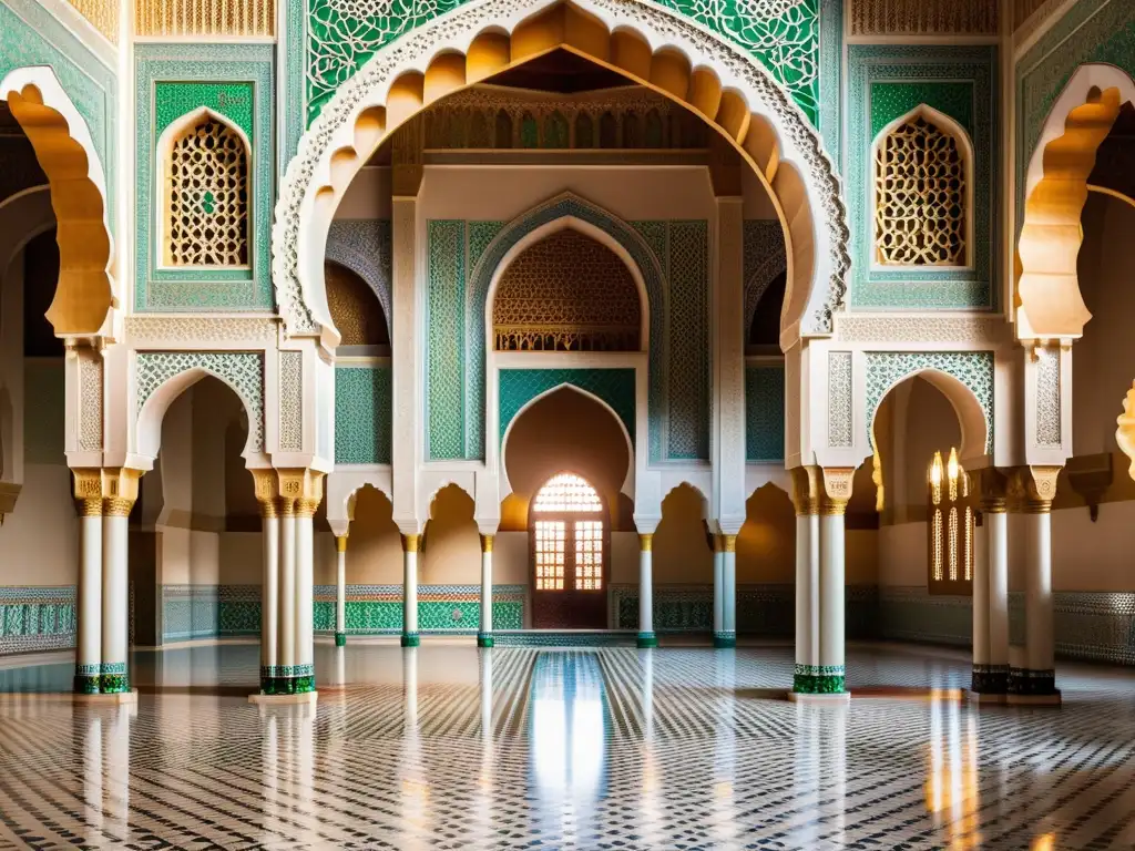 Increíble mosaico islámico en la Mezquita Hassan II, resaltando la influencia de la arquitectura islámica moderna en su diseño y artesanía